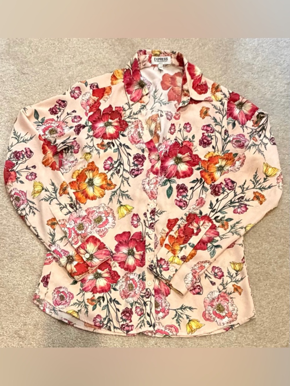 Express Pink Floral Button-Up Blouse/ Shirt s
